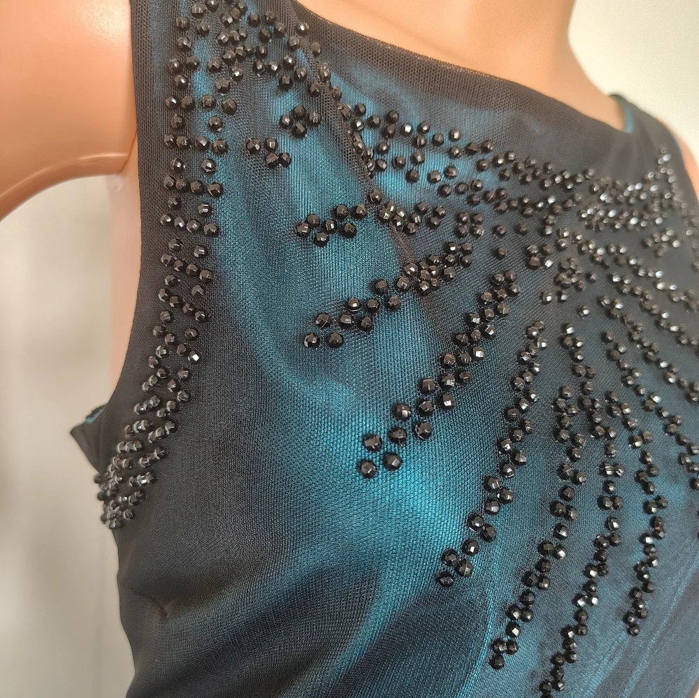 S. L. Fashions Dress; Size 12; Elegant Black and Teal Beaded Dress - Picture 9 of 11